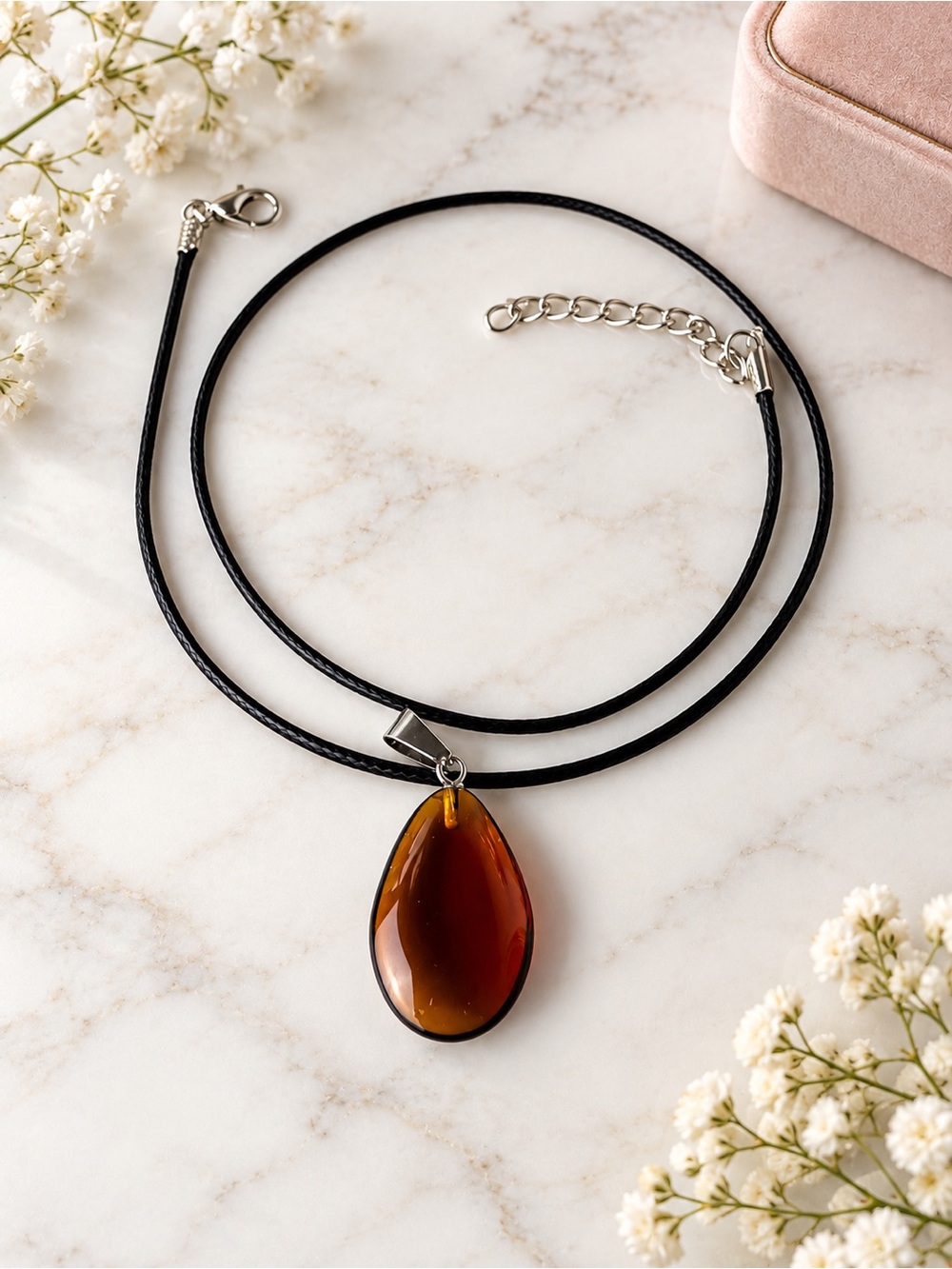 Elegant Amber Teardrop Pendant Necklace by